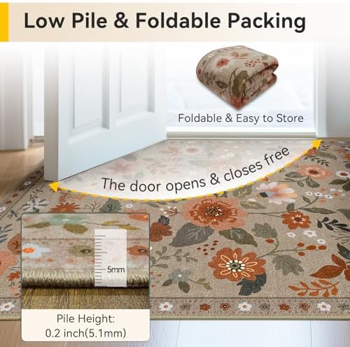 RELEANY Floral Washable 9x12 Area Rugs Brown/Brick
