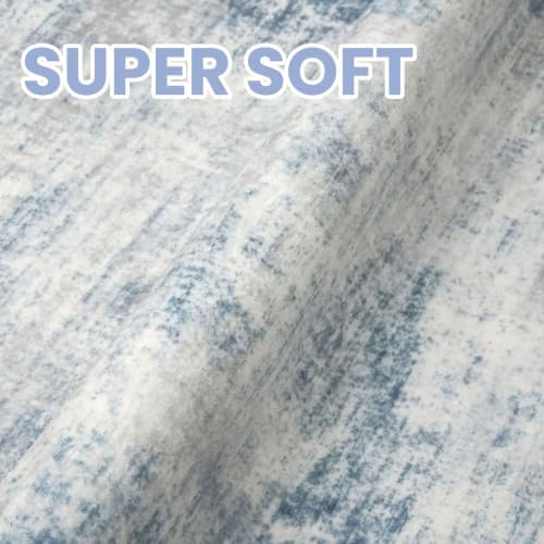 IOHOUZE Abstract Area Rug 3x4 Ft Washable Rugs for Entryway Indoor, Non Slip Kitchen Rug Printed Faux Wool Throw Rugs, Indoor Door Mat for Door Entrance Foyer Living Room, Light Blue Grey