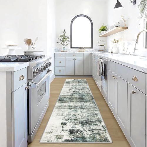 2'6''x8' Runner Rugs Washable Rug:Modern Abstract Hallway Teal Green Carpet
