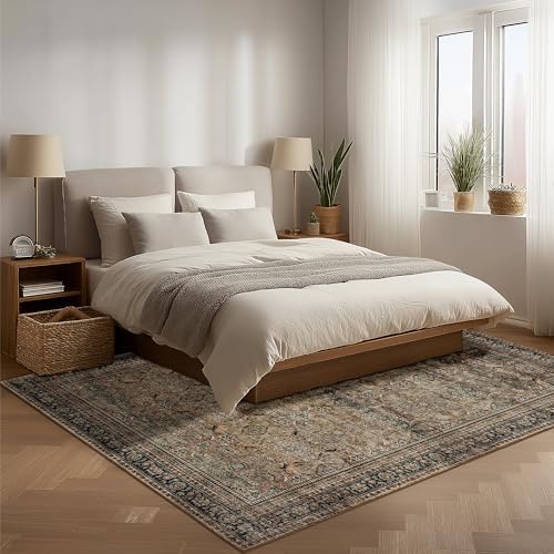 Ruaruarug Washable Area Rug 5×7 for Living Room, Ultra Soft, Vintage Brown