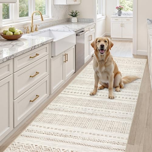 cotiled Hallway 3x10 Runner Rugs Washable Boho Rug Brown Cream