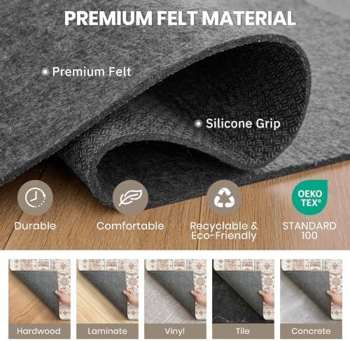 zesthome Rug Pad 5x7-1/4 Thick, Felt and Rubber Backing, Under Area Rug Protective Cushioned Pads, Keep Rugs Safe and in Place, Non Slip Rug Pads for Hardwood Floors and Finishes(5'x7', Black)