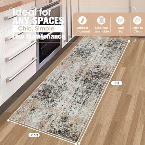 Runner Rugs for Hallways Kitchen 2.6x8 Non Slip Washable Brown Beige