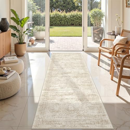 2x7 Runner Rug Non Slip,Washable Hallway Runner Rug,Beige