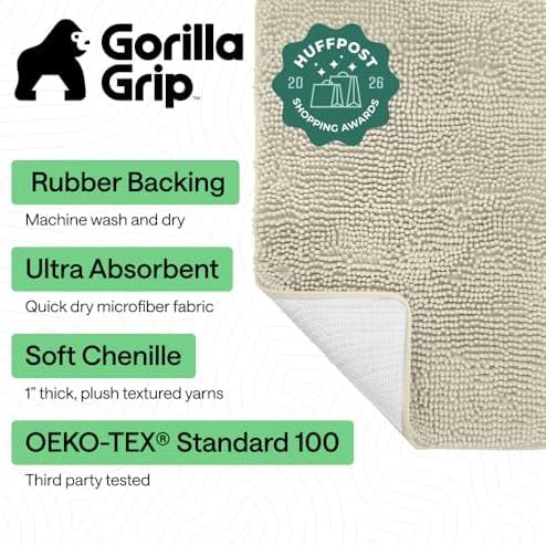 GORILLA GRIP Bath Rug Mat for Bathroom, Thick Chenille, 48x24 Dusty Cloud