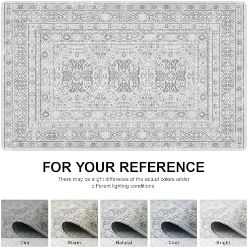 2x3 Area Rug Washable Vintage: Non Slip Throw Rugs for Entryway Floor Grey