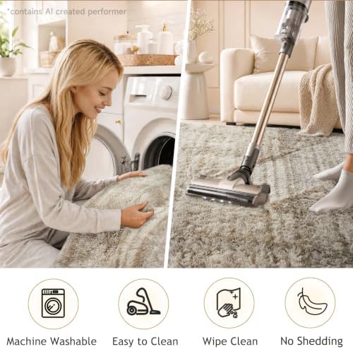 Ophanie Ivory and Beige Area Rugs for Bedroom Living Room 6x9, Large Fluffy Shag Fuzzy Carpet, Plush Shaggy Rug,Indoor Carpet for Kids Boys Dorm Home Decor Aesthetic, Nursery with 99 pcs Pile fibers