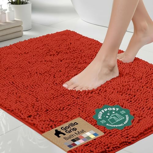 GORILLA GRIP Bath Rug Mat for Bathroom, Thick Chenille, 36x24 Sunset Orange
