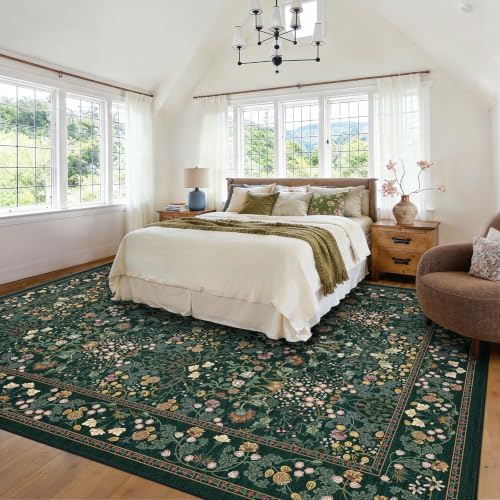 Amada Floral Washable Area Rug,8'x10',Dark Green