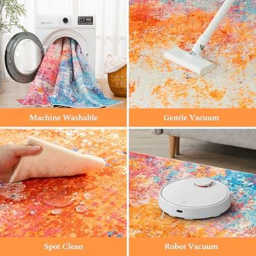 Rugflix 2x6 Runner Rug for Hallway, Washable Colorful Rainbow Runners