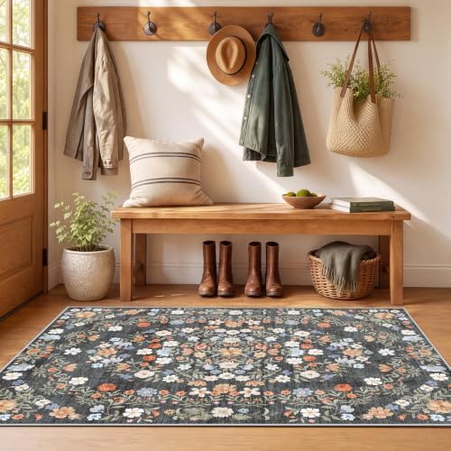 SameBed 4x6 Area Rug Living Room, Vintage Washable Carpet Carbon Gray