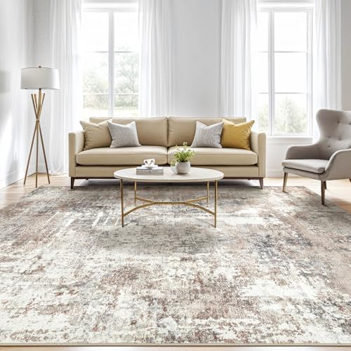LOONGRUG 10x13 Area Rug Washable Large Neutral Modern Living Room Rug