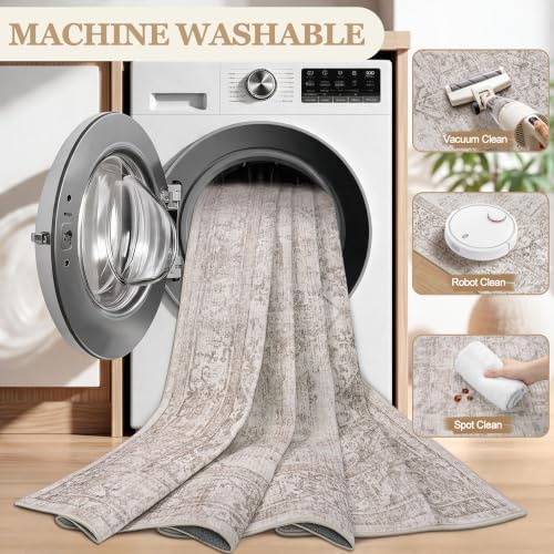 10x12 Washable Area Rugs for Bedroom Beige Brown Non-Slip Rug