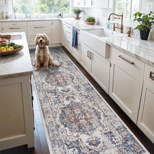 Washable 3x12 Hallway Runner Rugs: Indoor Long Ultra Soft Rug for Entryway Kitchen Water Resistant Light Weight Carpet for Bathroom Living Room Non Slip Floor Mat for Bedroom Dining Room(Brick,3x12)