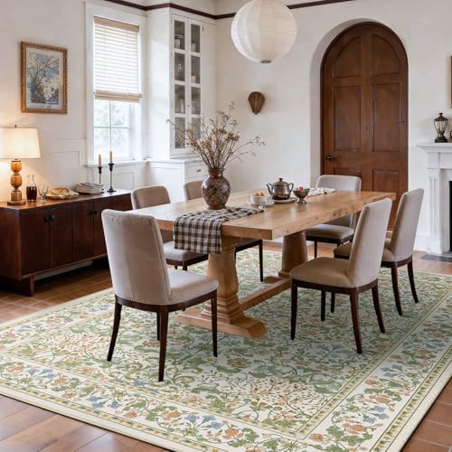 Amada Floral Washable Area Rug,5'x7',Light Beige