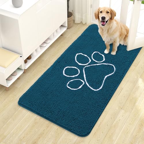 OLANLY Dog Door Mat for Muddy Paws 44x24, Paw Print Design Chenille Mud Mat
