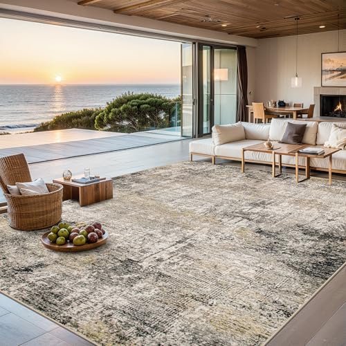 PLHXFR 6x9 Area Rug Living Room: Abstract Washable Carpet Brown Black