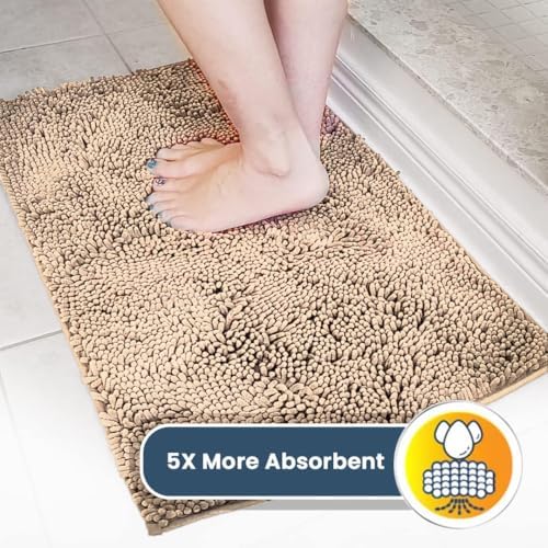 Muddy Mat® | Super Water Absorbent Door Mat Indoor, Microfiber Quick Dry Chenille Entryway Rug, Slip Resistant Front Door Mat, Indoor Mats for Entryway, Machine Washable Pet Rug, Beige 20" x 48"