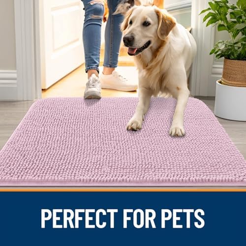 OLANLY Dog Door Mat for Muddy Paws 48x30, Super Absorbent Chenille Mud Mat