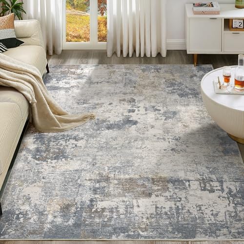 UERMEI 5x8 Area Rug Living Room Rugs - Washable Neutral Modern Abstract Soft Thin Large Rug Indoor Floor No Slip Rug Carpet for Bedroom Under Dining Table Home Office Decor - Blue Grey