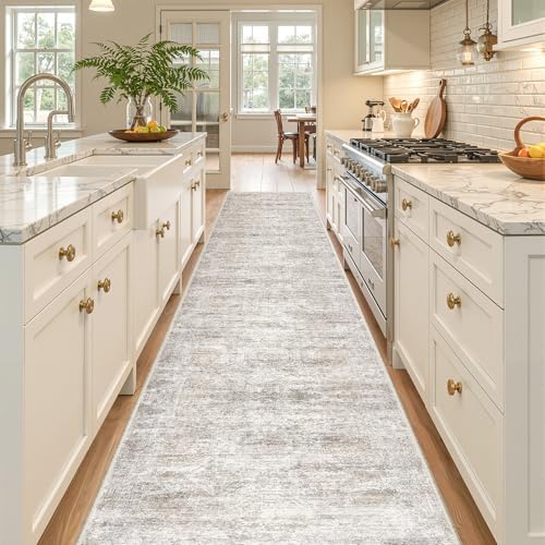2x10 Runner Rug Non Slip,Washable Hallway Runner Rug,Taupe