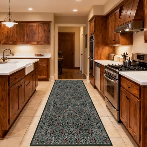 2'6" x 8' Runners Rug for Hallway Washable Soft Carpet (Dark Green)