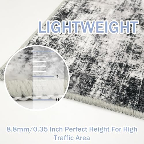 IOHOUZE Abstract Runner Rug 2x4 Ft Entryway Rugs Washable Door Mat Indoor Entrance, Rubber Backed Entryway Runners, Printed Faux Wool Non Slip Floor Carpet for Foyer Front Door Sink, Black Grey