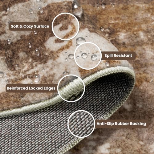 3x5 Rugs for Entryway - Modern Abstract Washable Rug, Ultra Soft Non Slip Low Pile Small Rug, Floor Carpet for Foyer Hallway Kitchen Laundry Bedroom Home(A‑Brown)