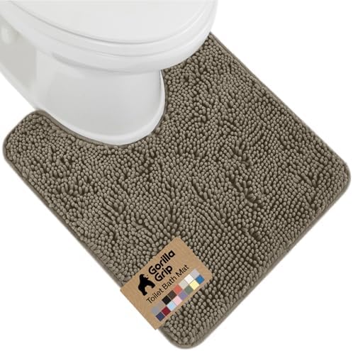 GORILLA GRIP Chenille Bath Rug Mat for Oval Toilet Base, 24x19 Latte