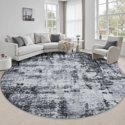 Round Area Rug Living Room: 8 ft Modern Washable Carpet Dark