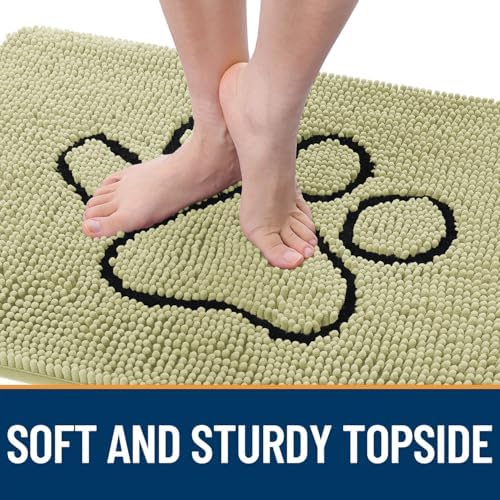 OLANLY Dog Door Mat for Muddy Paws 36x24, Paw Print Design Chenille Mud Mat