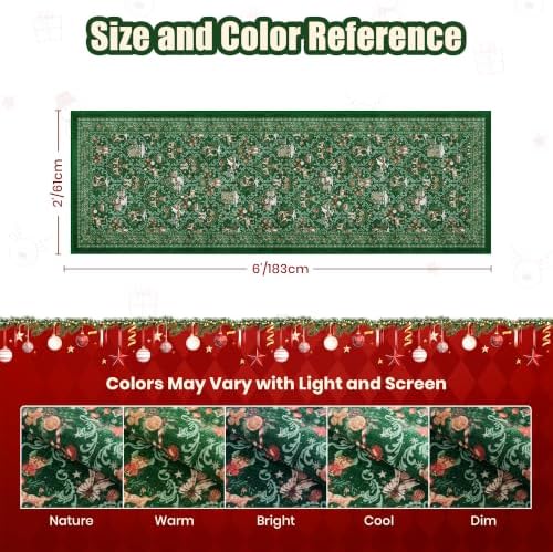 2x6 Christmas Runner Rug for Hallway,Washable Kitchen Rugs,Green