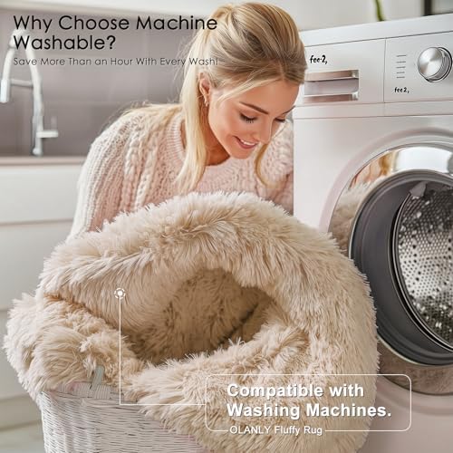 OLANLY 4x8 Area Rugs for Living Room Bedroom, Machine Washable Soft Fluffy Shaggy Bedside Rug, Indoor Floor Carpet for Kids Girls and Boys, Dorms, Nursery Rooms, Home Decor Aesthetic, Beige
