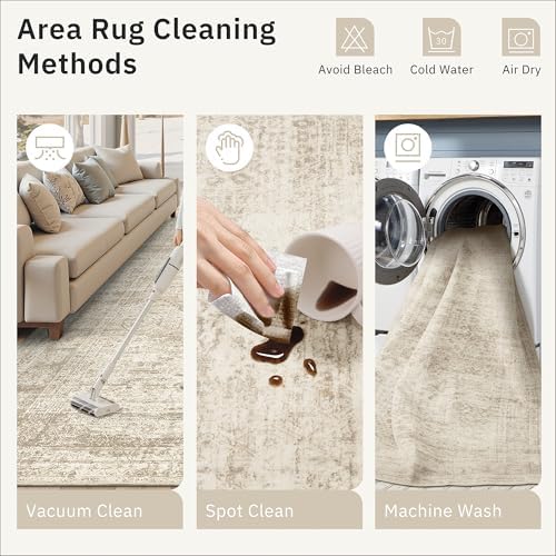 Soalmost 7x9 Area Rug for Living Room Washable Rugs Non-Slip Beige