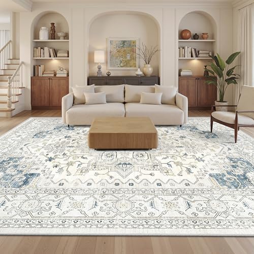 befbee Washable Area Rug 8x10, Stain Resistant Neutral Rugs for Living Room