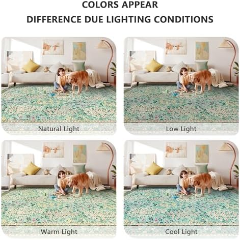 6x9 Area Rugs, Washable Floral Area Rugs for Living Room, Indoor Area Rug for Bedroom, Dining Room, Low Pile Non-Slip Non Shedding Rug(Green Floral)
