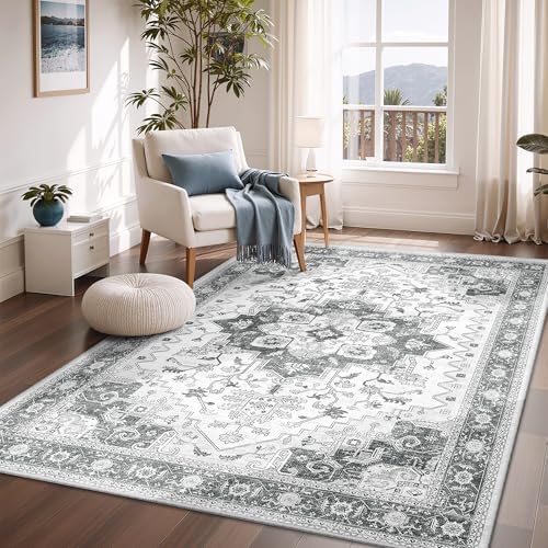 Area Rugs for Living Room 4x6, Non Slip Low Pile Carpet Washable Rugs Grey