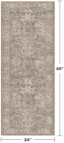 Washable Moss Green 2x5 Neutral Runner Rug for Bathroom, Laundry, Kitchen