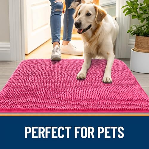 OLANLY Dog Door Mat for Muddy Paws 54x24, Super Absorbent Chenille Mud Mat