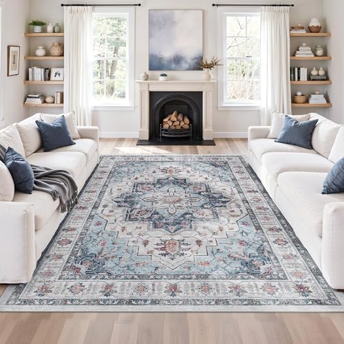 zesthome 6x9 Area Rugs for Living Room,Large Washable Rug,Blue