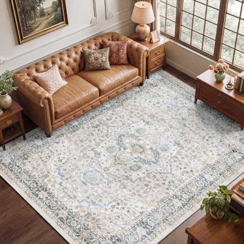 SameBed 6x9 Area Rug Living Room, Vintage Washable Carpet Grey Blue