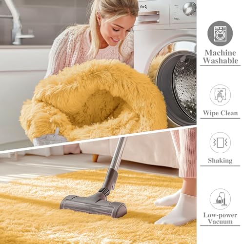 OLANLY 2x5 Machine Washable Runner Rugs for Hallway, Soft Fluffy Shaggy Bedside Rugs for Bedroom, Living Room, Indoor Floor Carpet for Kids Girls and Boys, Home Decor Aesthetic, Mustard Yellow