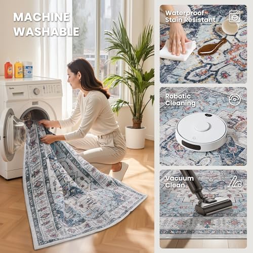 zesthome 6x9 Area Rugs for Living Room,Large Washable Rug,Blue