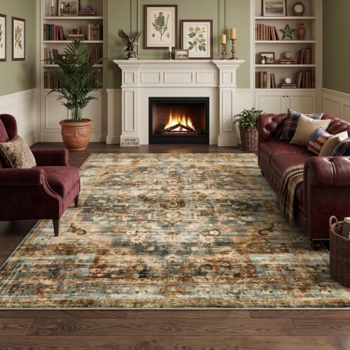 GarveeHome 6x9 Rugs for Living Room Washable Area Rug Grey/Orange