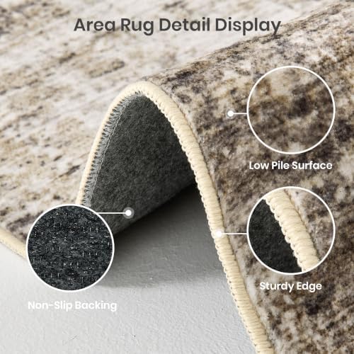 Valenrug Washable Rugs 5x7, Abstract Large Area Rugs for Living Room, Taupe