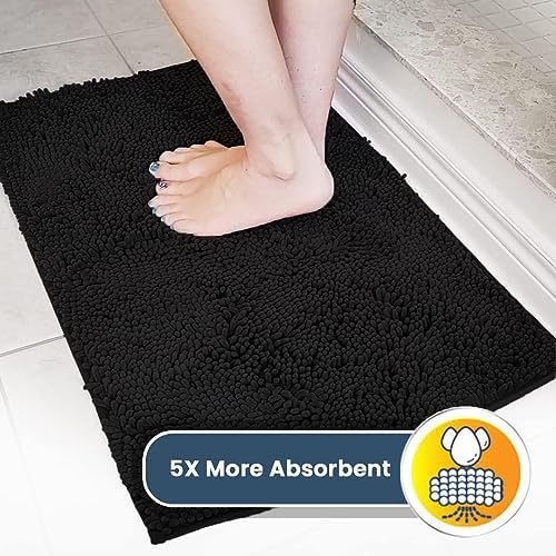 Muddy Mat® | Super Water Absorbent Door Mat Indoor, Microfiber Quick Dry Chenille Entryway Rug, Slip Resistant Front Door Mat, Indoor Mats for Entryway, Machine Washable Pet Rug, Black 36"x60"