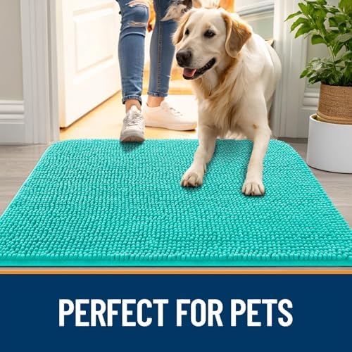 OLANLY Dog Door Mat for Muddy Paws 44x24, Super Absorbent Chenille Mud Mat