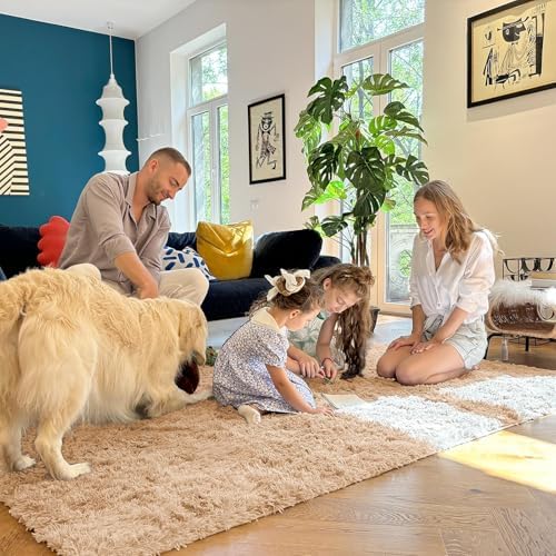 OLANLY 8x11 Machine Washable Large Area Rugs for Living Room, Bedroom, Soft Fluffy Shaggy Bedside Rug, Indoor Floor Carpet for Kids Girls and Boys, Dorms, Nursery, Home Decor Aesthetic, Beige