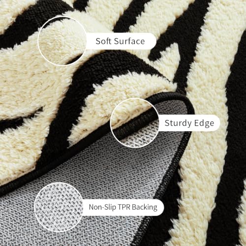 YIHOUSE 2×3 Ft Entryway Rugs: Washable Zebra Striped Small Rug - Modern Black and Cream White Rug for Indoor Entrance Bedroom Bathroom Home Decor - Nonslip Non-Shedding Carpet