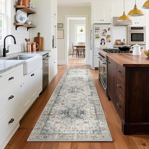 Machine Washable Kitchen Runner Rugs: 2'x10' Hallway Runner Rug Non Slip Low Pile Stain Resistant Soft Carpet Runners for Hallways Indoor Entryway Kitchen Laundry Room Beside Farmhouse